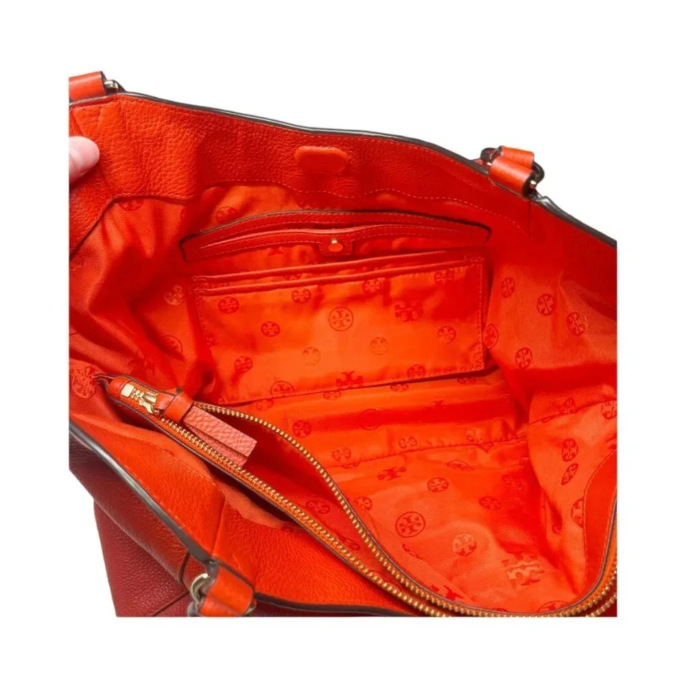 Tory Burch Red Pebble Leather Large Duel Handle Tote Bag